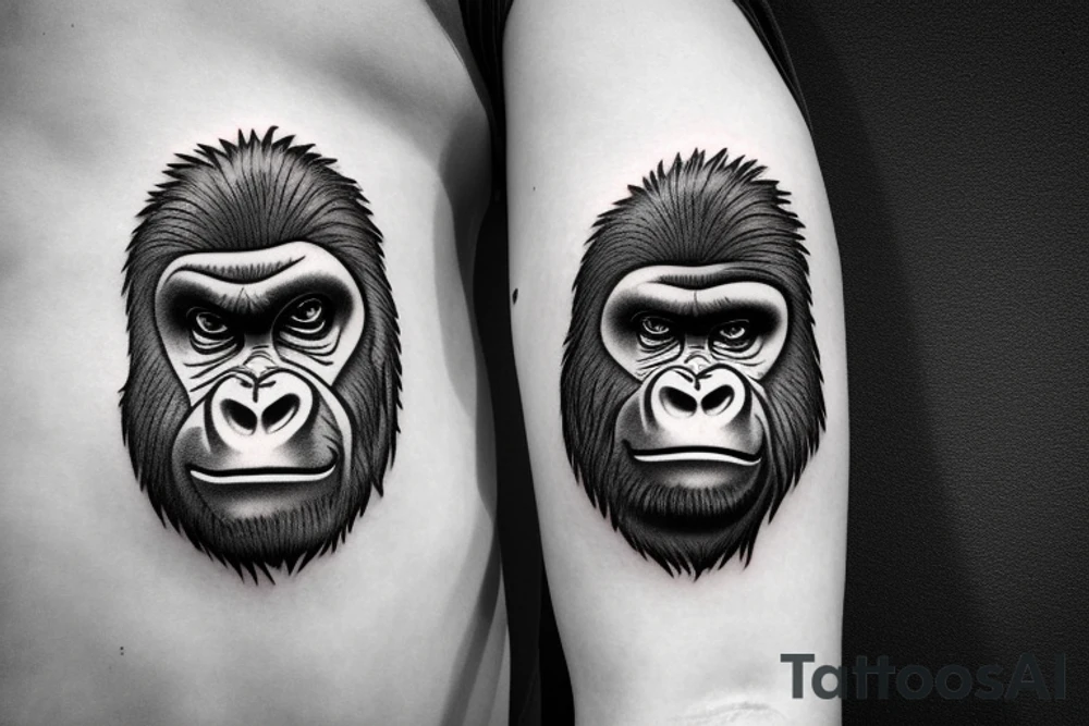 Full angry gorilla face with half in a geometric style tattoo idea