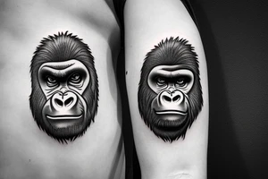 Full angry gorilla face with half in a geometric style tattoo idea