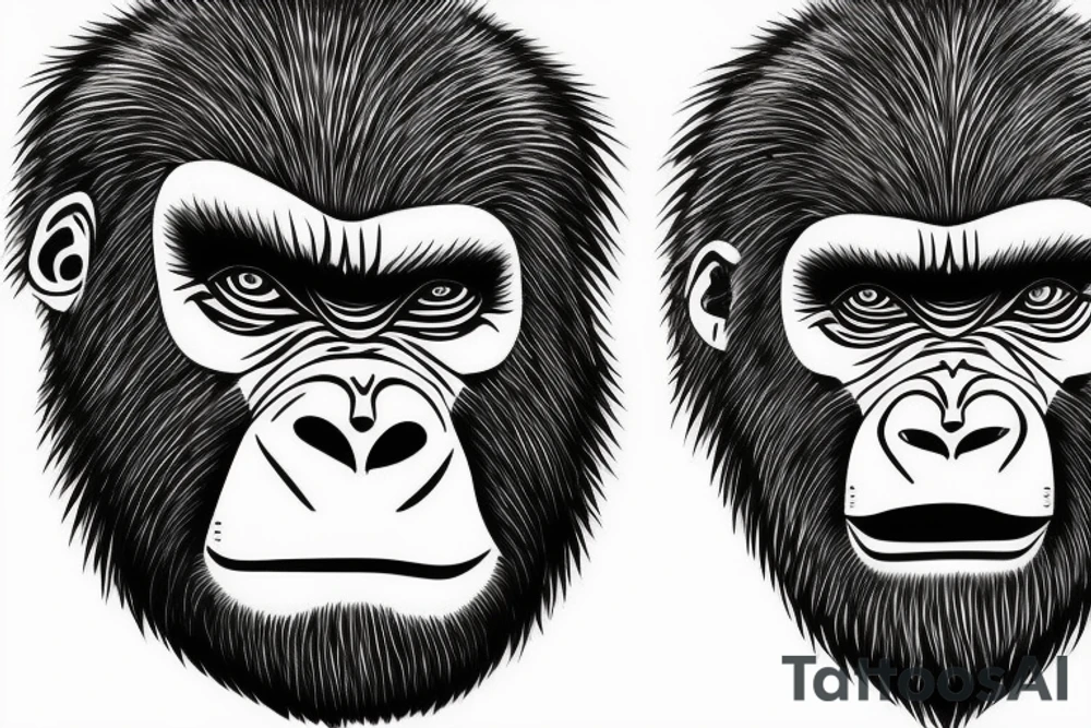 Full angry gorilla face with half the face in a geometric style blended together tattoo idea