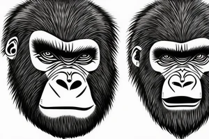 Full angry gorilla face with half the face in a geometric style blended together tattoo idea