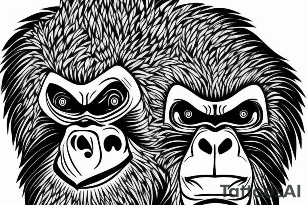 Full angry gorilla face with half the face in a geometric style blended together tattoo idea