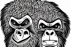 Full angry gorilla face with half the face in a geometric style blended together tattoo idea
