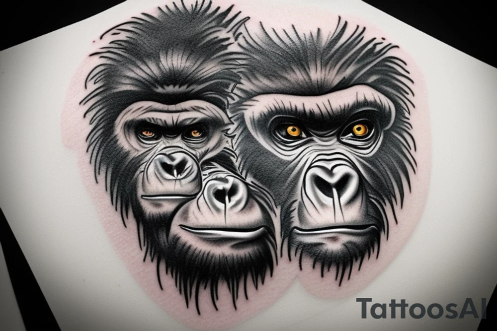 Full angry gorilla face with half the face in a geometric style blended together tattoo idea