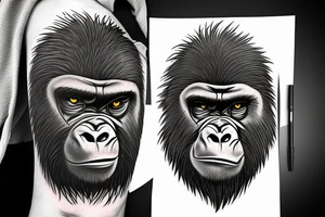 Full angry gorilla face with half the face in a geometric style blended together tattoo idea