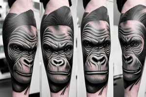 Full angry gorilla face with half the face in a glass style blended together tattoo idea