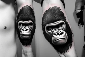 Full angry gorilla face with half the face in a glass style blended together tattoo idea