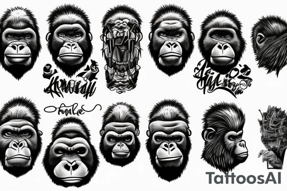 Full angry gorilla face with half the face in a glass style blended together tattoo idea