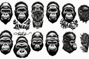 Full angry gorilla face with half the face in a glass style blended together tattoo idea