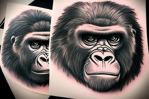 Full angry gorilla face with half the face in a glass style blended together tattoo idea