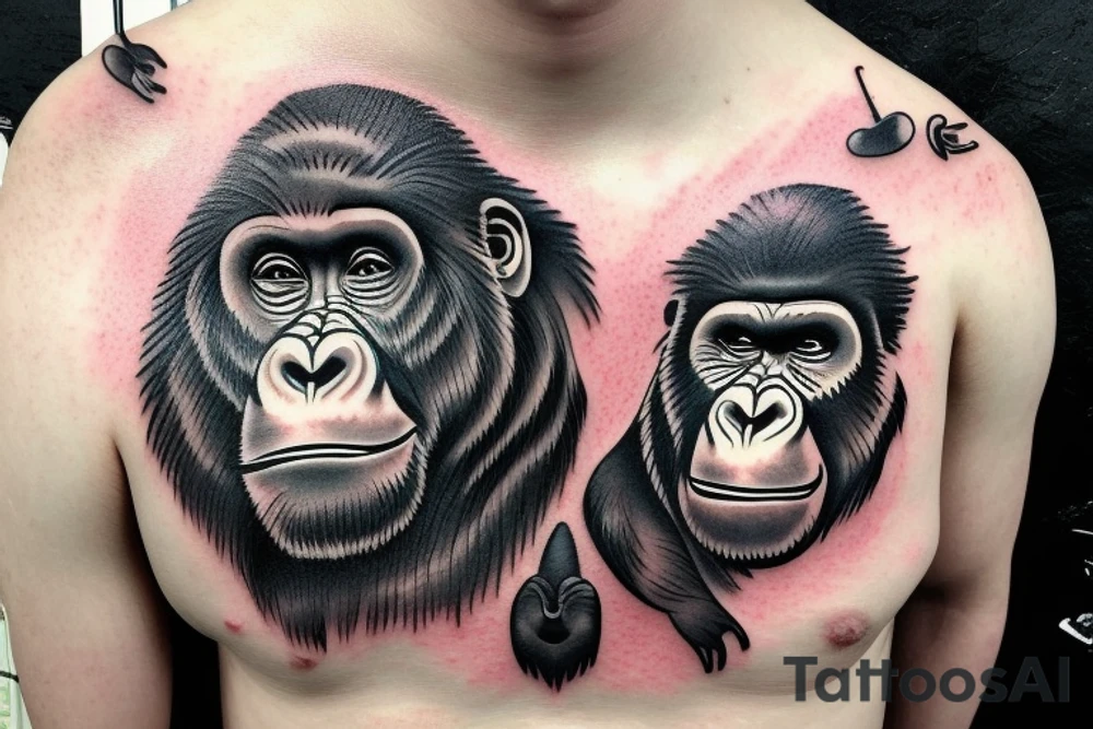 gorilla face with half the face in a glass style blended together tattoo idea