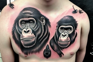 gorilla face with half the face in a glass style blended together tattoo idea