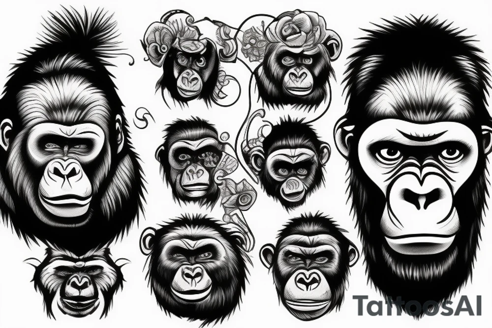 gorilla face with half the face in a glass style blended together tattoo idea
