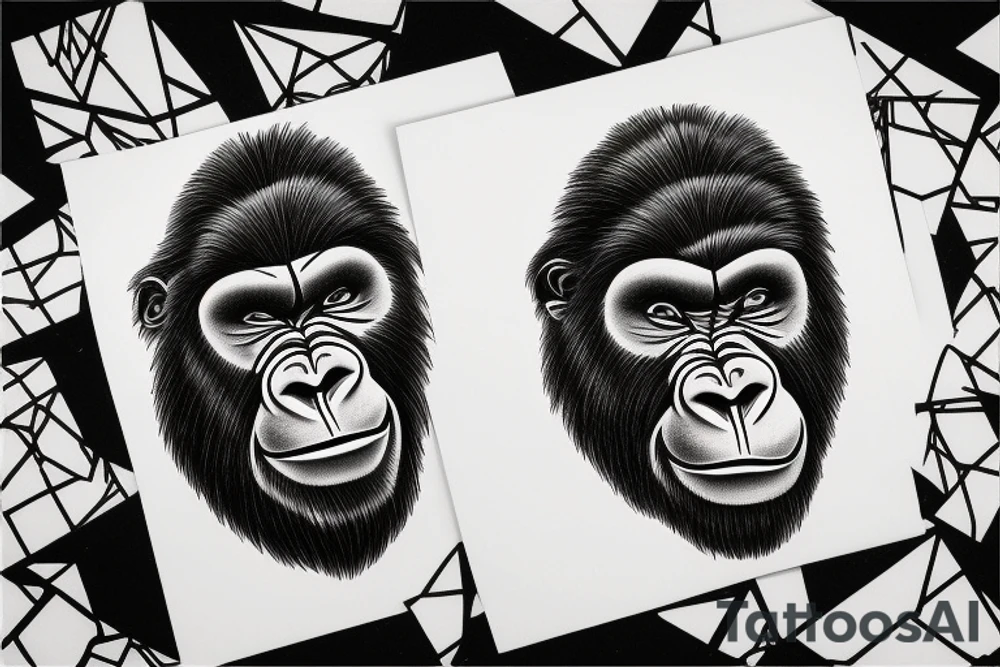 Gorilla face with half the face in a glass style tattoo idea