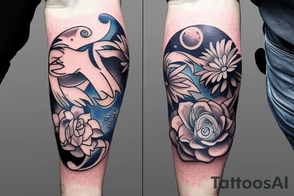 Taurus sun and moon zodiac with flowers and clouds nature tattoo idea