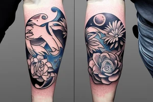 Taurus sun and moon zodiac with flowers and clouds nature tattoo idea