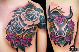 Taurus with flowers and clouds tattoo idea