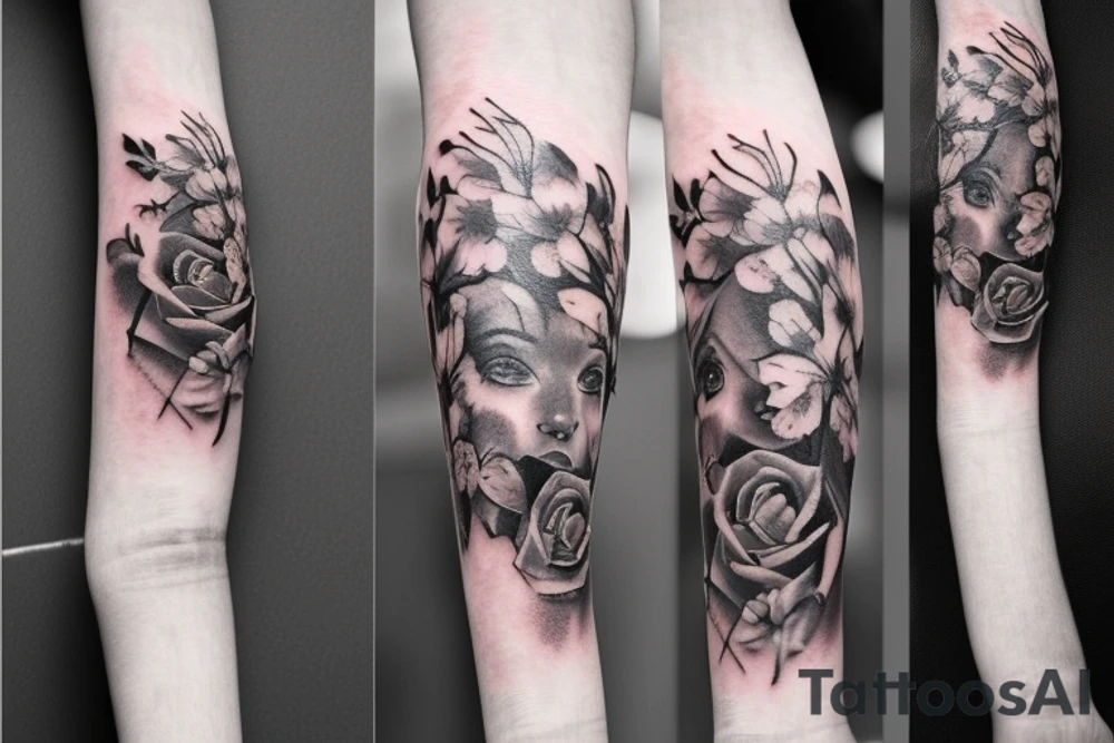 Taurus with flowers and clouds tattoo idea