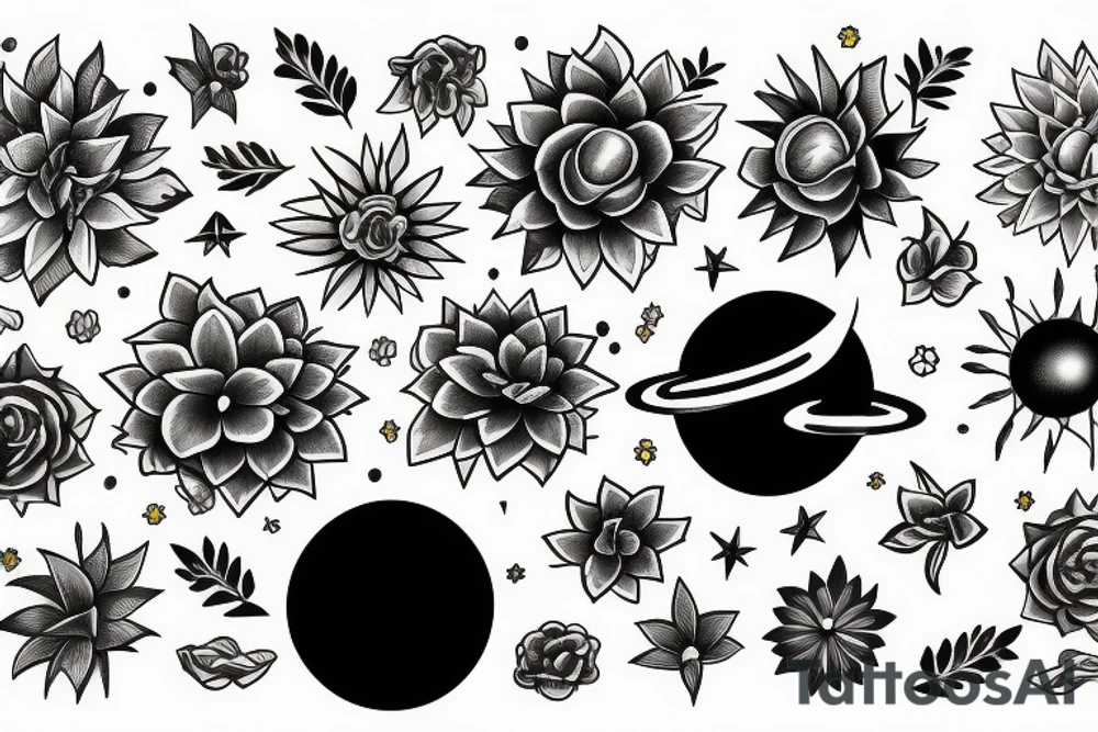 Solar system Taurus flowers tattoo idea