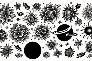 Solar system Taurus flowers tattoo idea