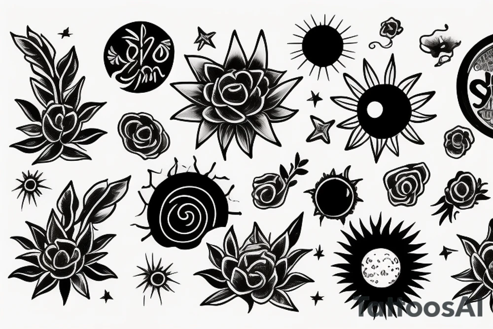Solar system Taurus flowers tattoo idea