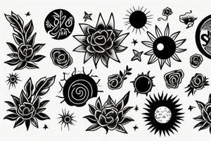 Solar system Taurus flowers tattoo idea