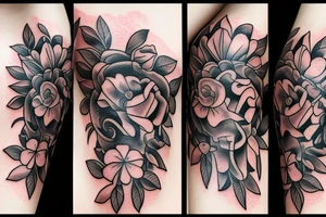 Zodiac Taurus symbol with flowers tattoo idea