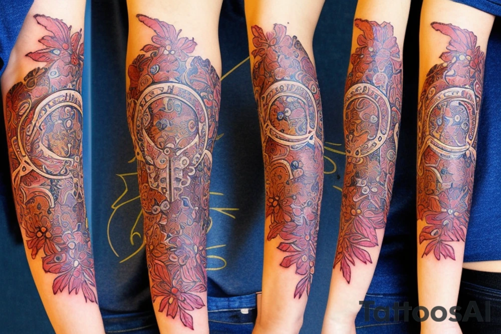 Zodiac Taurus symbol with flowers tattoo idea