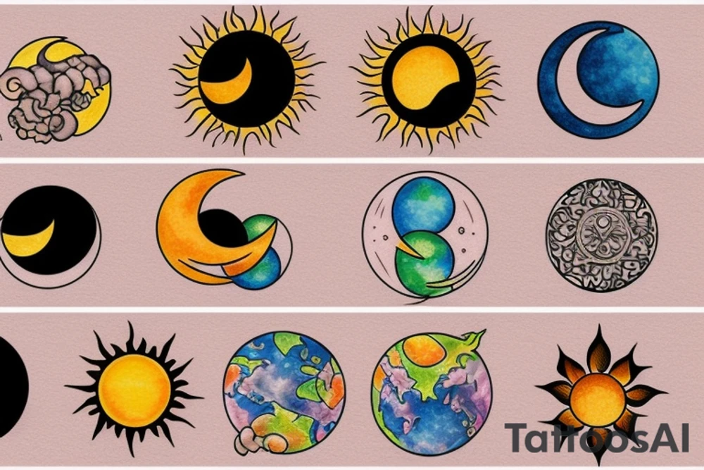 Earth sun and moon tattoo idea