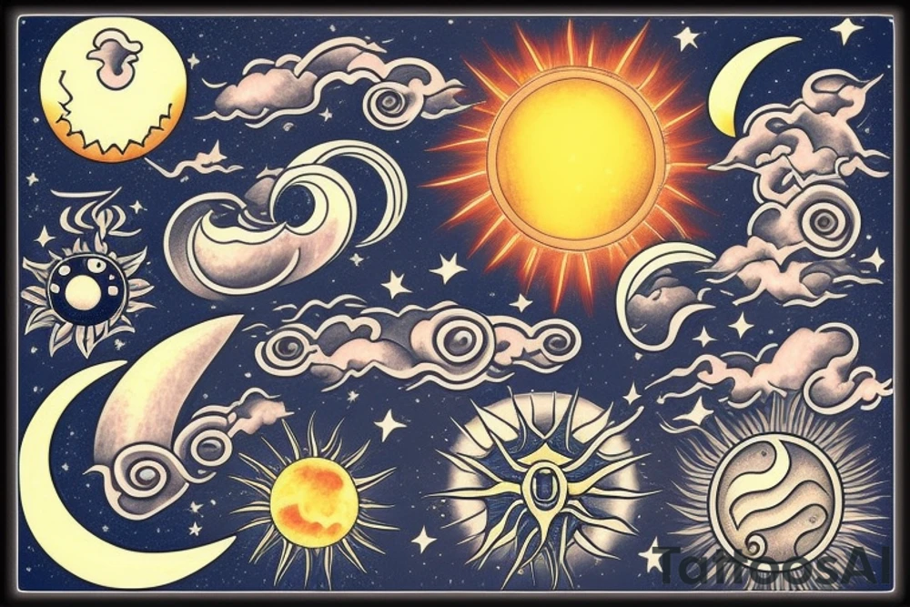 Earth sun and moon tattoo idea