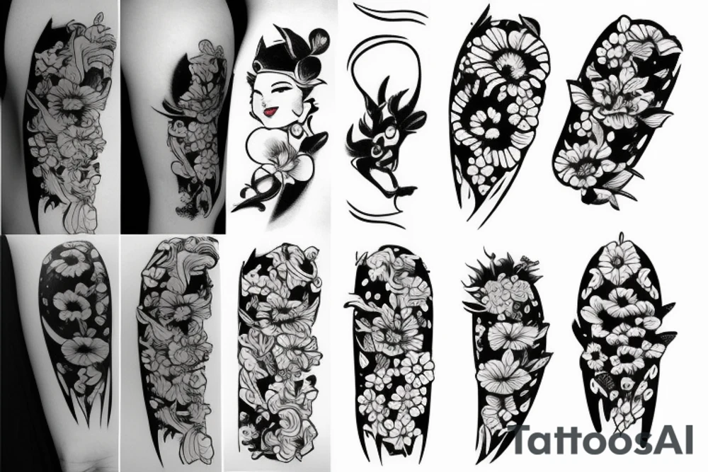 Katana with flowers tattoo idea