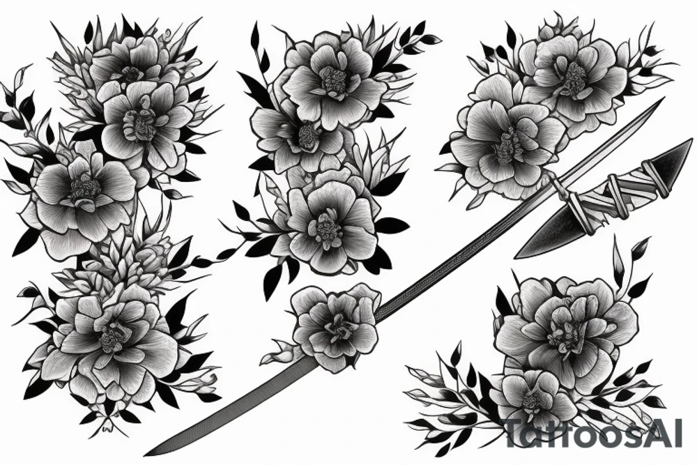 Katana sword Sakura flowers tattoo idea