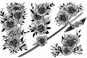 Katana sword Sakura flowers tattoo idea