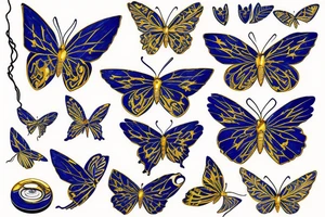 Blue white kintsugi pottery butterfly gold leafing tattoo idea