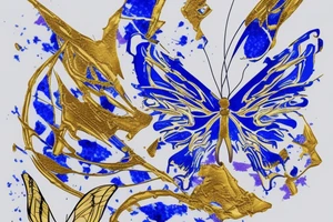 Blue white kintsugi pottery butterfly gold leafing tattoo idea