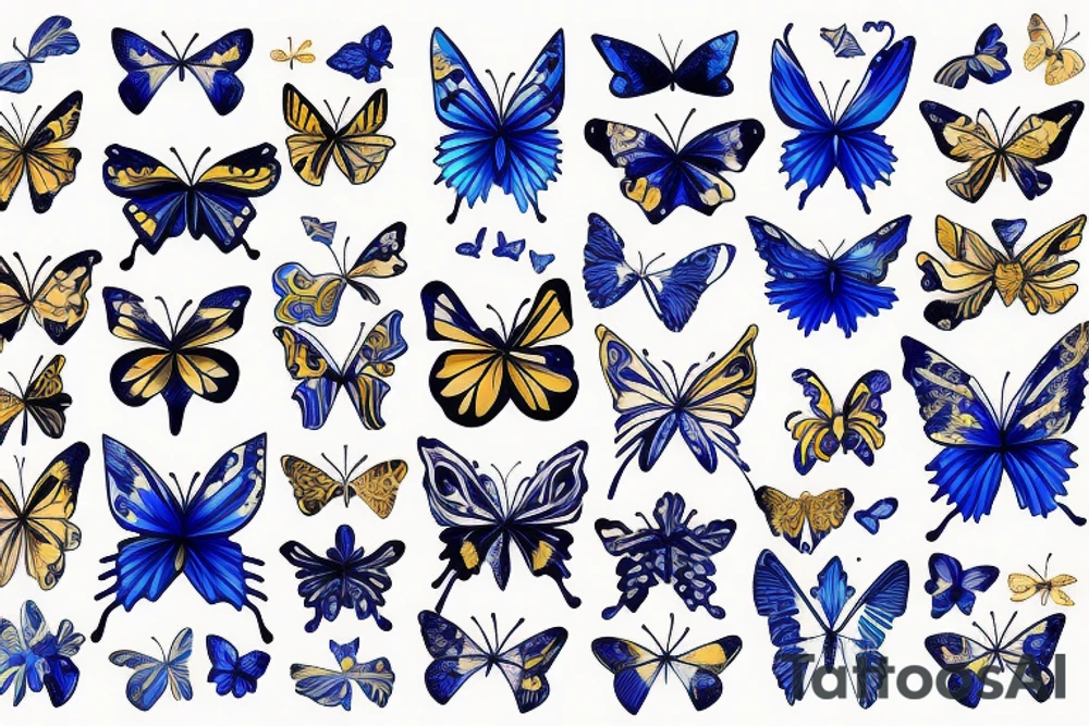Blue white kintsugi ming vase butterfly gold leafing tattoo idea