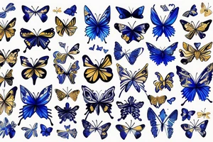 Blue white kintsugi ming vase butterfly gold leafing tattoo idea