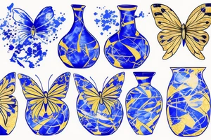 Blue white broken kintsugi ming vase butterfly gold leafing tattoo idea