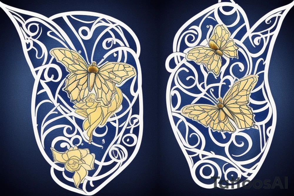 Blue white broken kintsugi ming vase butterfly gold leafing tattoo idea