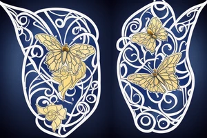 Blue white broken kintsugi ming vase butterfly gold leafing tattoo idea