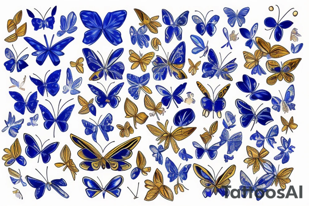 Blue white break kintsugi ming vase butterfly gold leafing tattoo idea