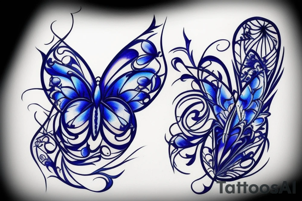 Butterfly made of ming vase blue white gold leaf put back together tattoo idea