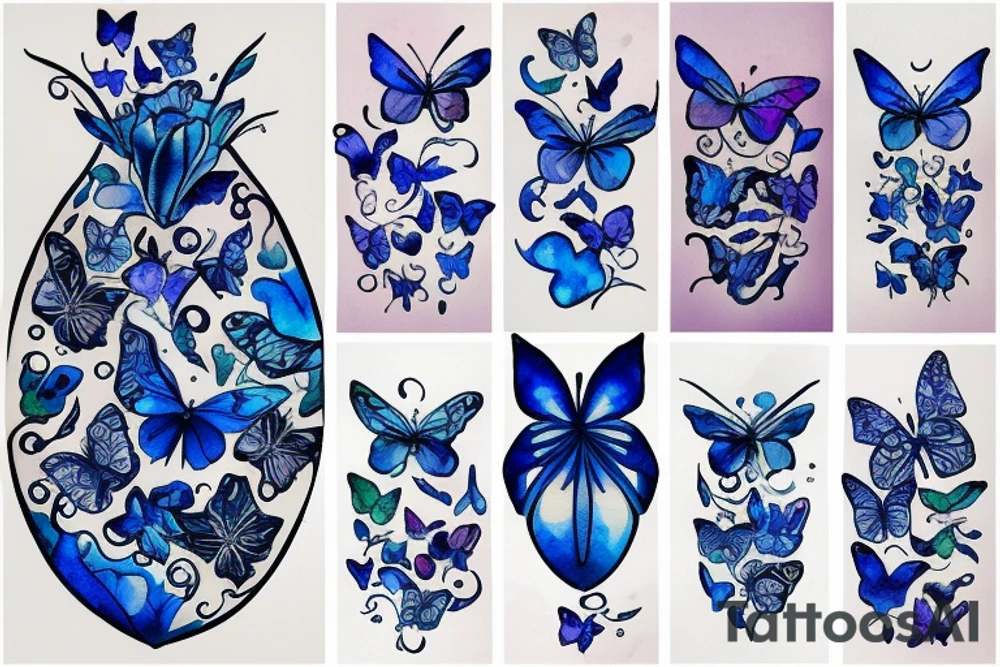 ming vase butterfly blue white gold leaf put back together tattoo idea