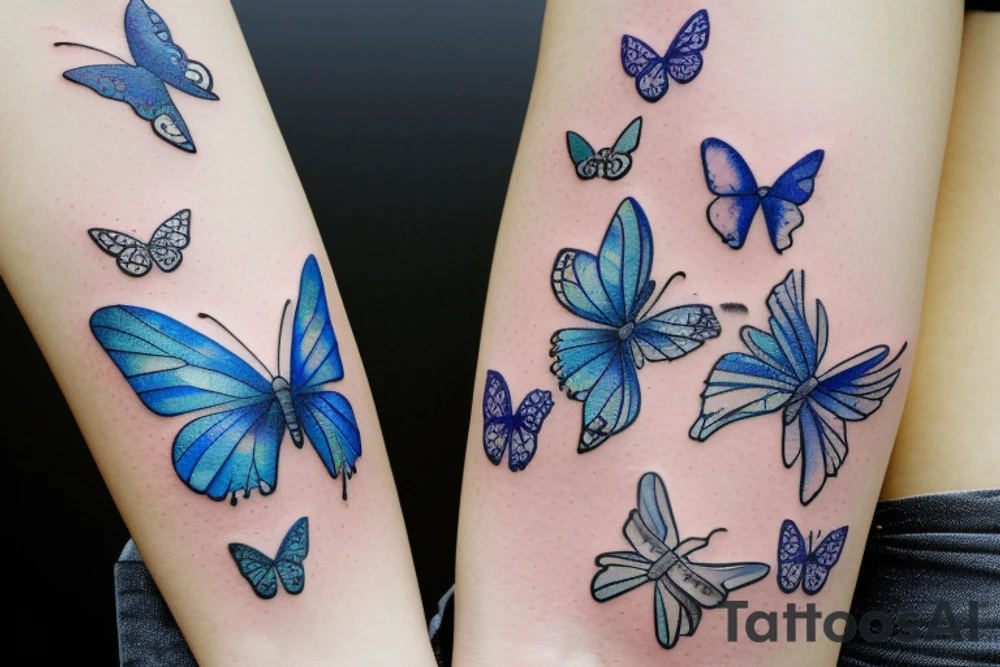 butterfly blue white gold leaf broken pottery tattoo idea