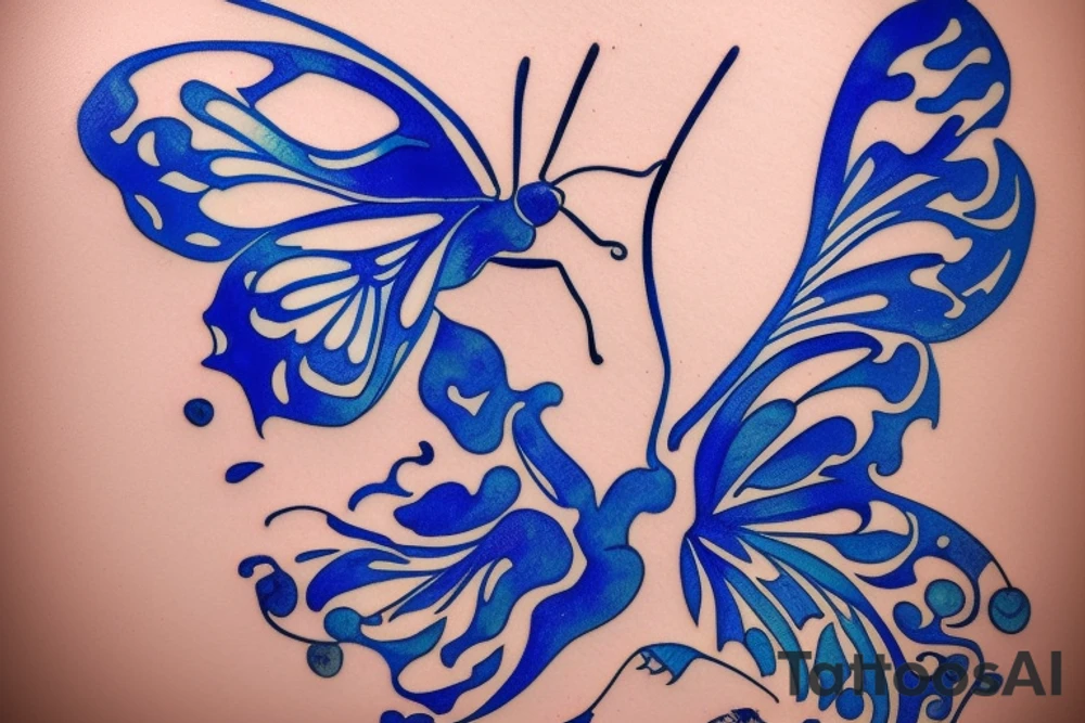 Butterfly that looks like a ming vase kintsugi blue white tattoo idea