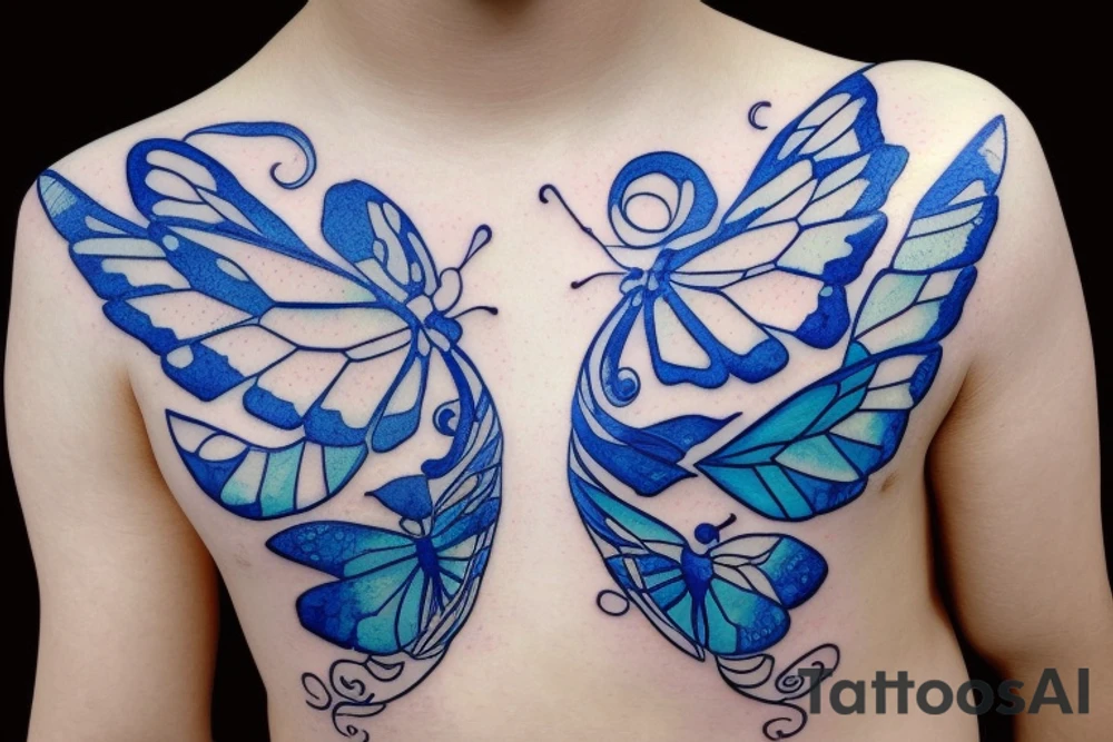 Butterfly that looks like a ming vase kintsugi blue white tattoo idea