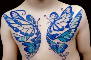 Butterfly that looks like a ming vase kintsugi blue white tattoo idea