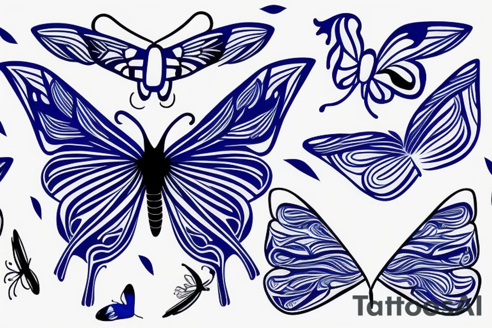 Butterfly that looks like a ming vase kintsugi blue white tattoo idea