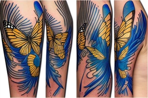 Butterfly broken wing mended sith gold leaf blue white tattoo idea