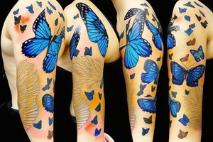 Butterfly broken wing japanse ming vase  mended gold leaf blue white tattoo idea