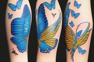 Butterfly broken wing japanse ming vase  mended gold leaf blue white tattoo idea